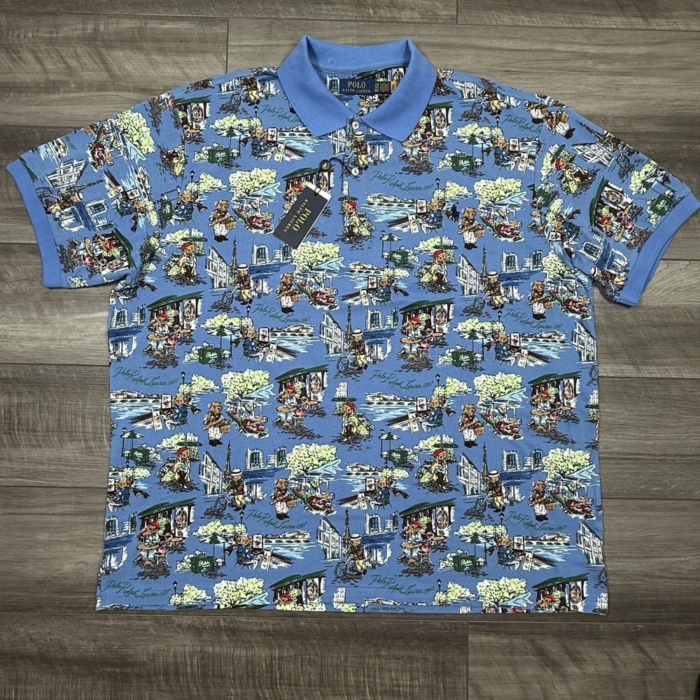 Polo Ralph‎ Lauren Men's Big & Tall Polo Bear Mesh Polo Shirt Blue Size 2XB NEW - Picture 2 of 10